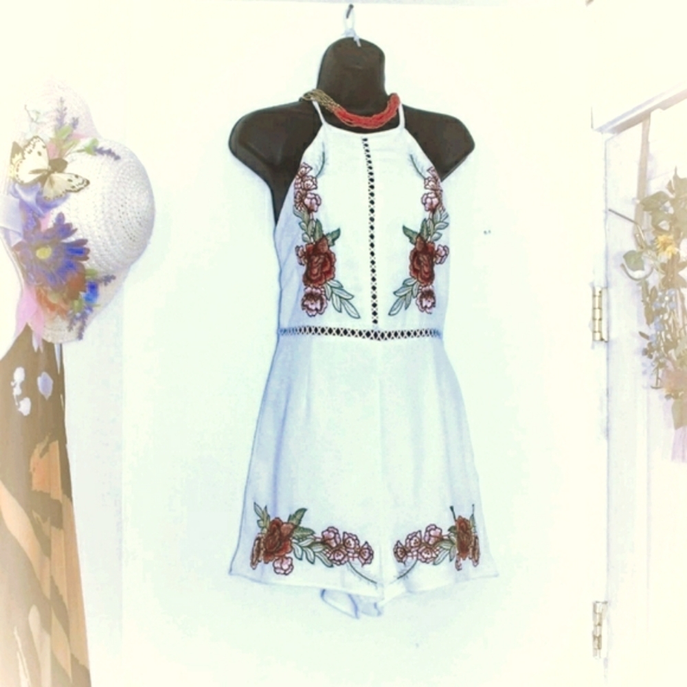 White Romper w Red Roses